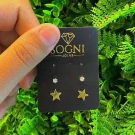 DUO DE BRINCOS ESTRELA + PONTO DE LUZ