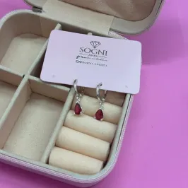 ARGOLA GOTA VERMELHA - BANHADO A PRATA