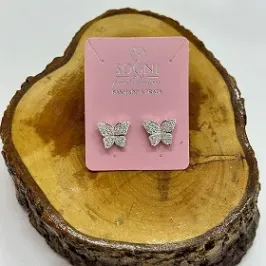 BRINCO G BORBOLETA CRAVEJADO - BANHADO A PRATA