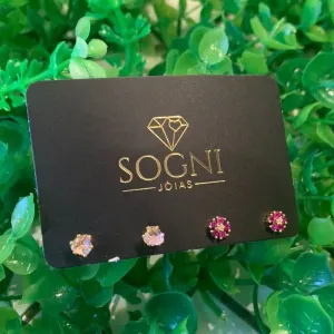 DUO FLOR + CORAÇÃO ROSA 18K