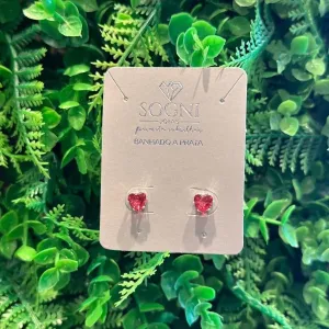 BRINCO LUZ CORAÇÃO PINK - BANHADO A PRATA