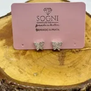 BRINCO P BORBOLETA CRAVEJADO - BANHADO A PRATA