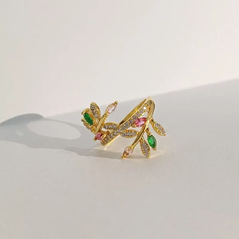 ANEL FOLHAS CRAV COLOR 18K