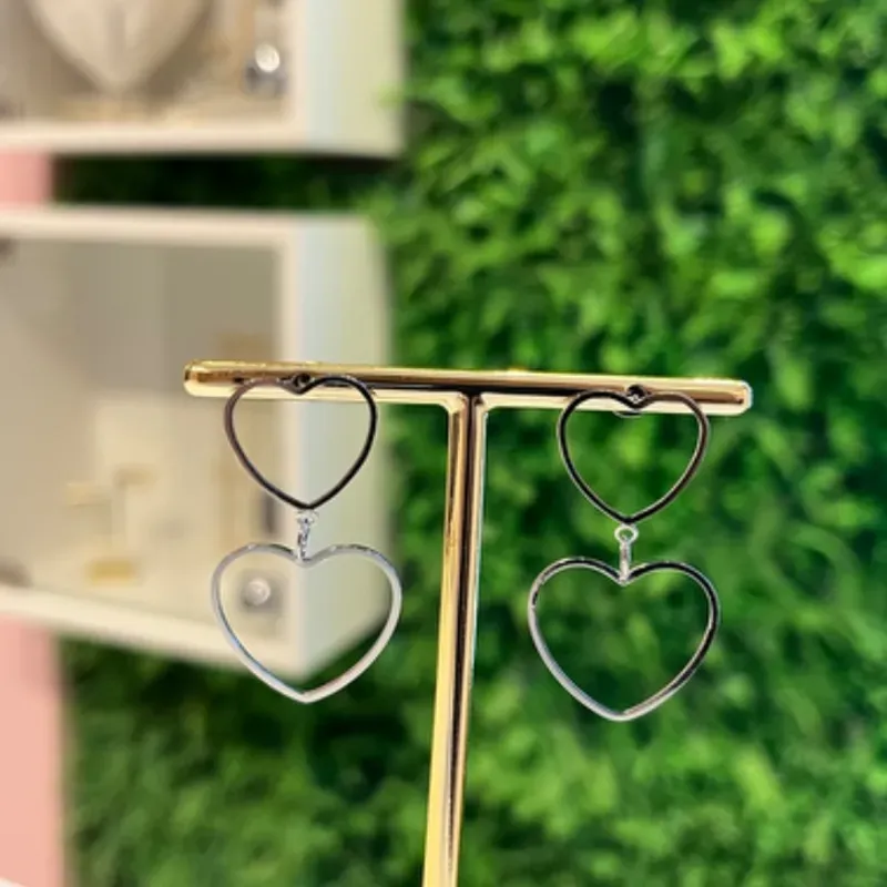 ARGOLA 2 CORAÇÕES - AÇO INOX