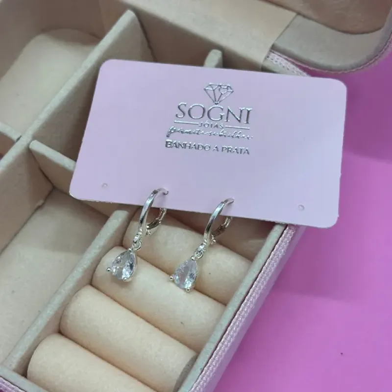 ARGOLA GOTA CRISTAL - BANHADO A PRATA