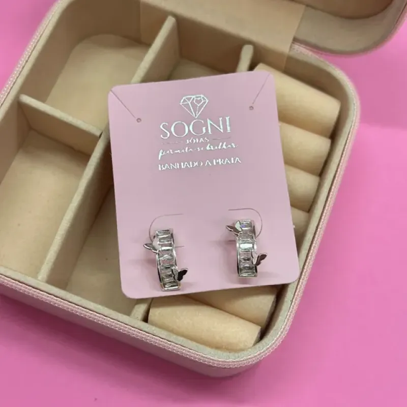 BRINCO BORBOLETAS CRAVEJADO NAVETE - BANHADO A PRATA