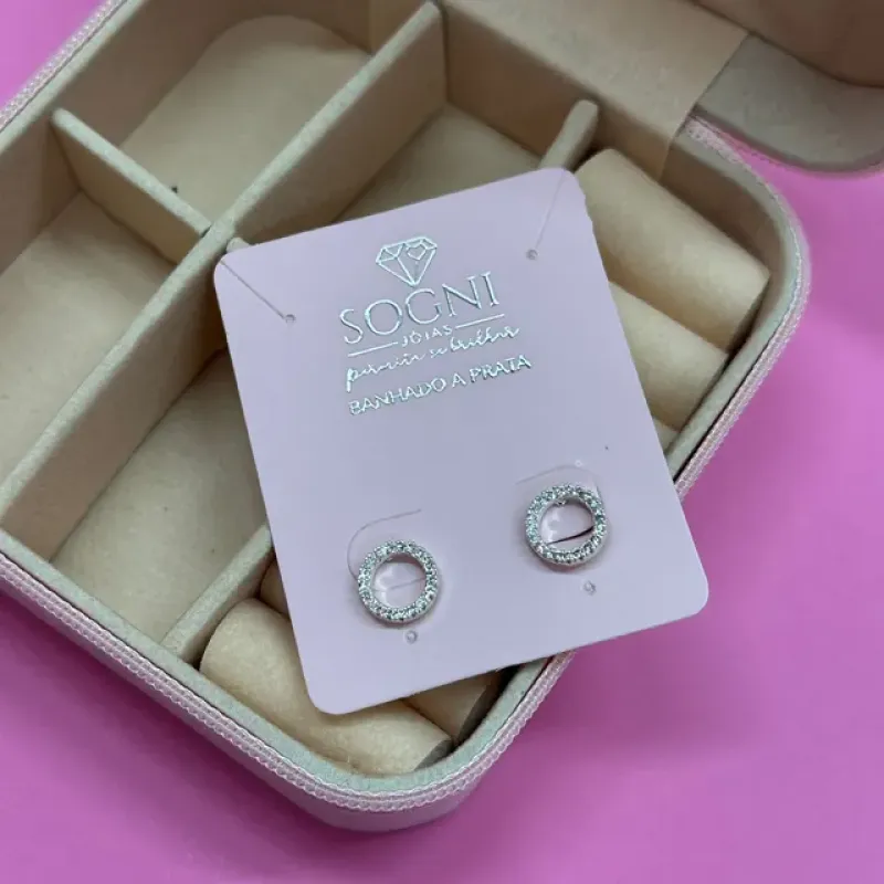 BRINCO CIRCULO VAZADO CRAVEJADO - BANHADO A PRATA