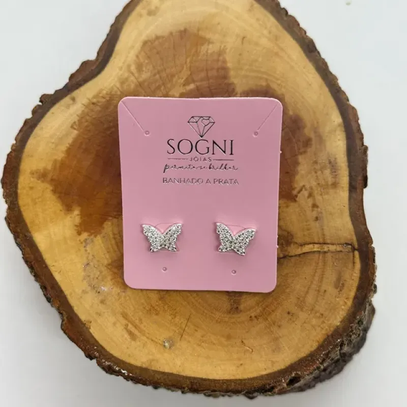 BRINCO M BORBOLETA CRAVEJADO - BANHADO A PRATA