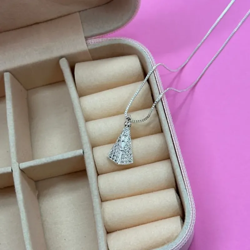 GARGANTILHA NOSSA SENHORA CRISTAL G  - BANHADO A PRATA