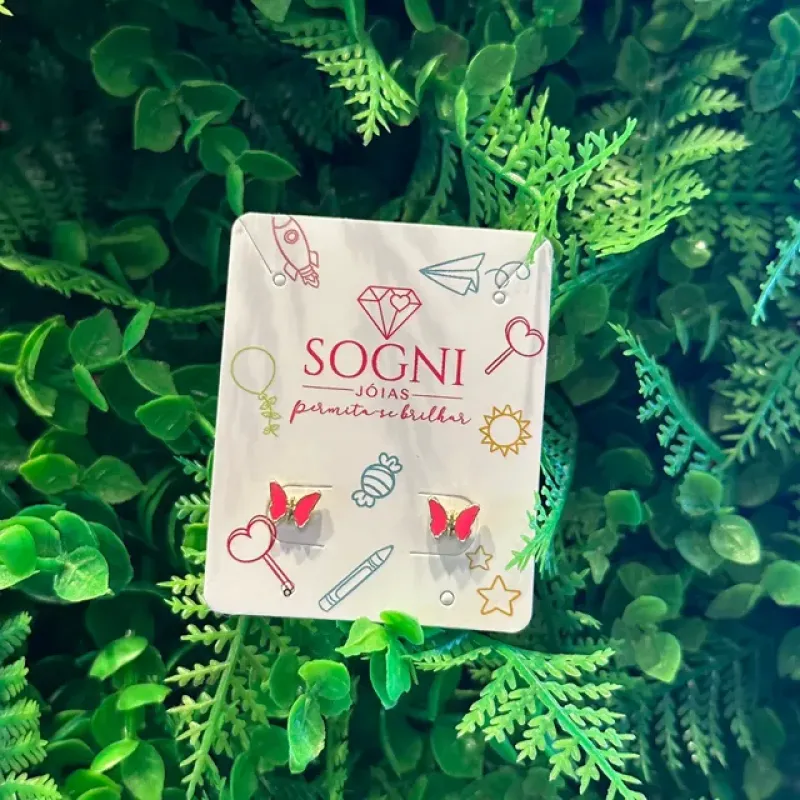 BRINCO BORBOLETA ROSA RESINADO INFANTIL