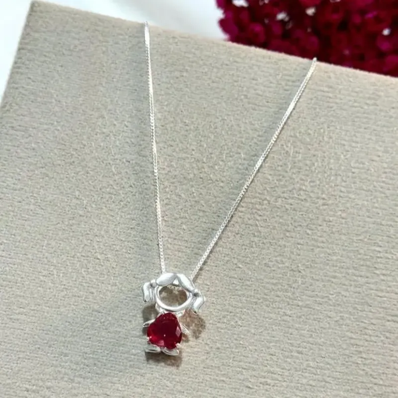 GARGANTILHA GIRL ROSA - BANHADO A PRATA