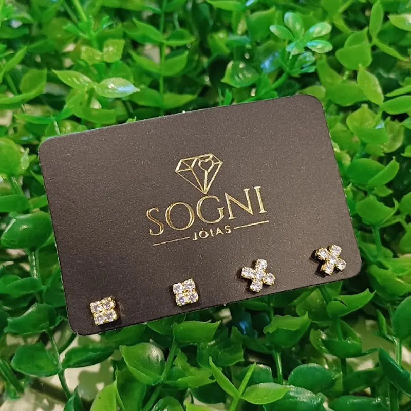 DUO QUADRADO + CRUZ ZIRC 18K