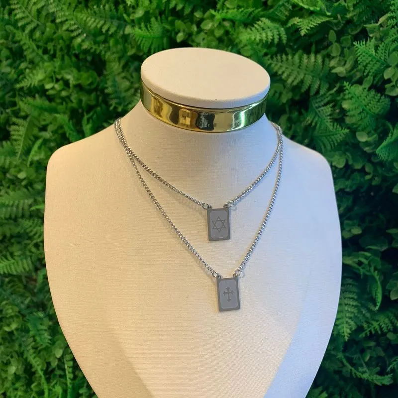 ESC AÇO INOX CRUZ + ESTRELA DE DAVI 18K