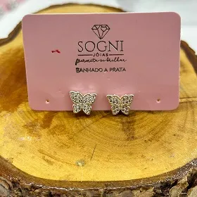 BRINCO M BORBOLETA CRAVEJADO - BANHADO A PRATA