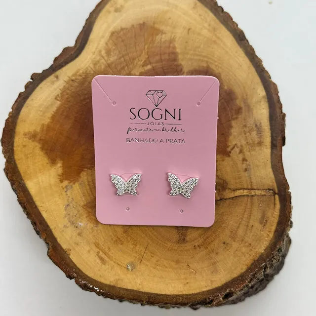 BRINCO M BORBOLETA CRAVEJADO - BANHADO A PRATA