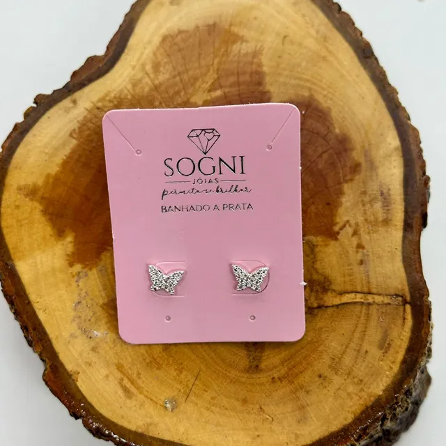 BRINCO P BORBOLETA CRAVEJADO - BANHADO A PRATA
